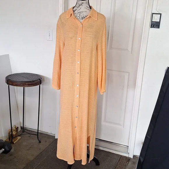 Venti6 Dresses | Venti6 White Italian Linen Blend Button Up Maxi Dress Orange Women | Color: Orange | Size: S | Savenowreuse's Closet